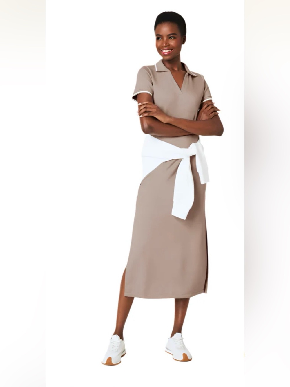 SPANX Air Essentials Cream Polo-Style Maxi Dress with Side Slit